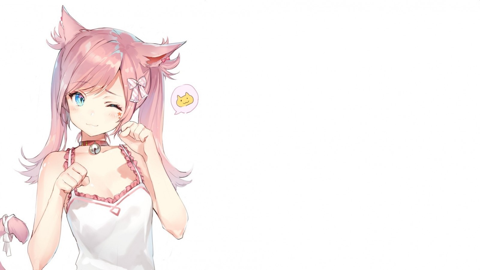 Anime Girl Pink Hair Animal Ears Wink Cat Girl   Anim Cute