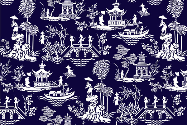 Wallpaper design with pagodas Oriental Stencil Designs from Stencil 600x403