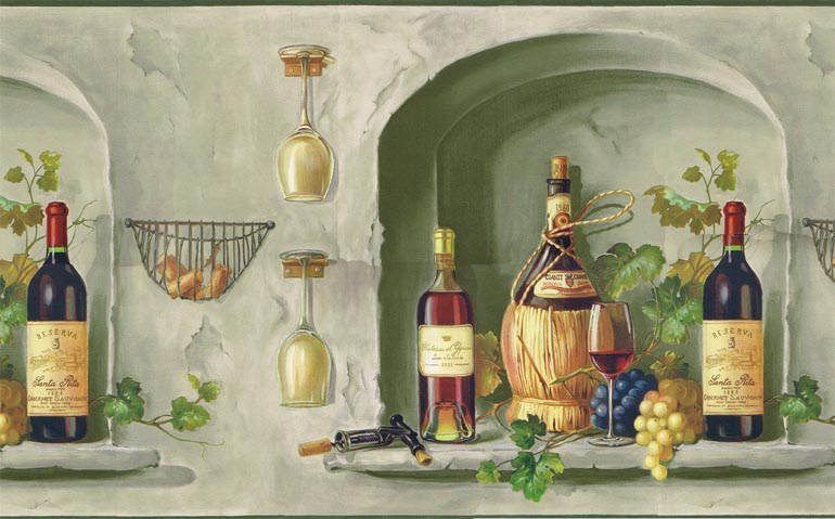 Wine Bottles Glass Grape Wallpaper Border Mural Tm75063