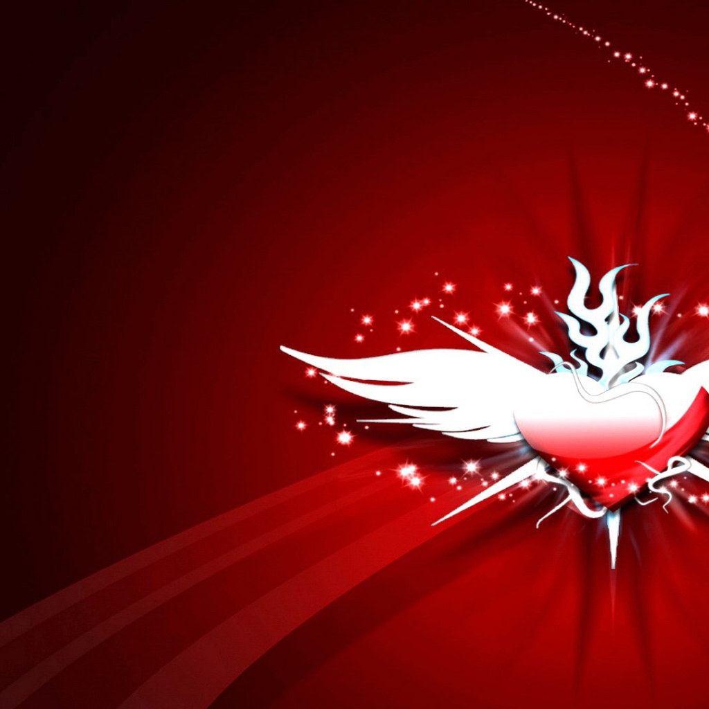 Desktop Wallpaper Love A Heart With Wings On Red Background