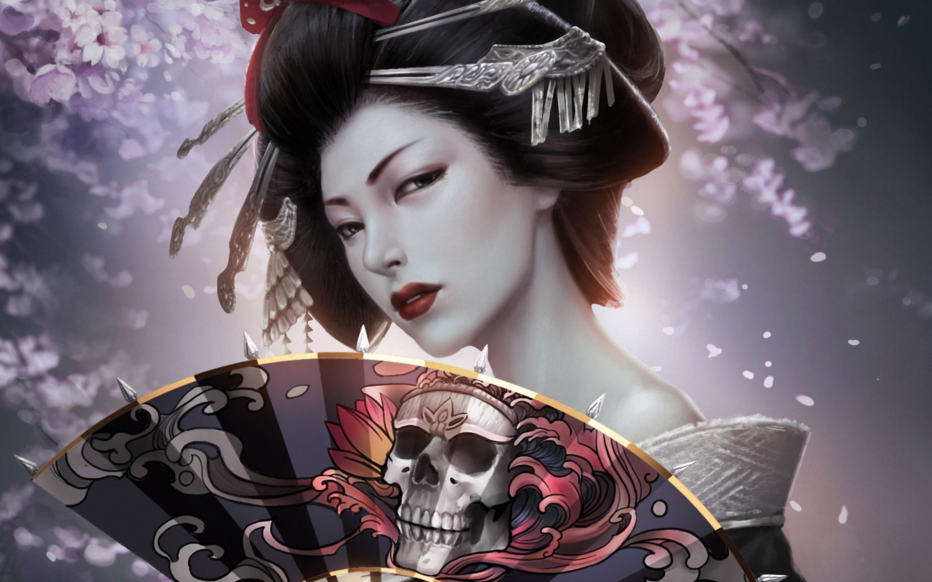 Japanese Girl Geisha Skull Art Wallpaper