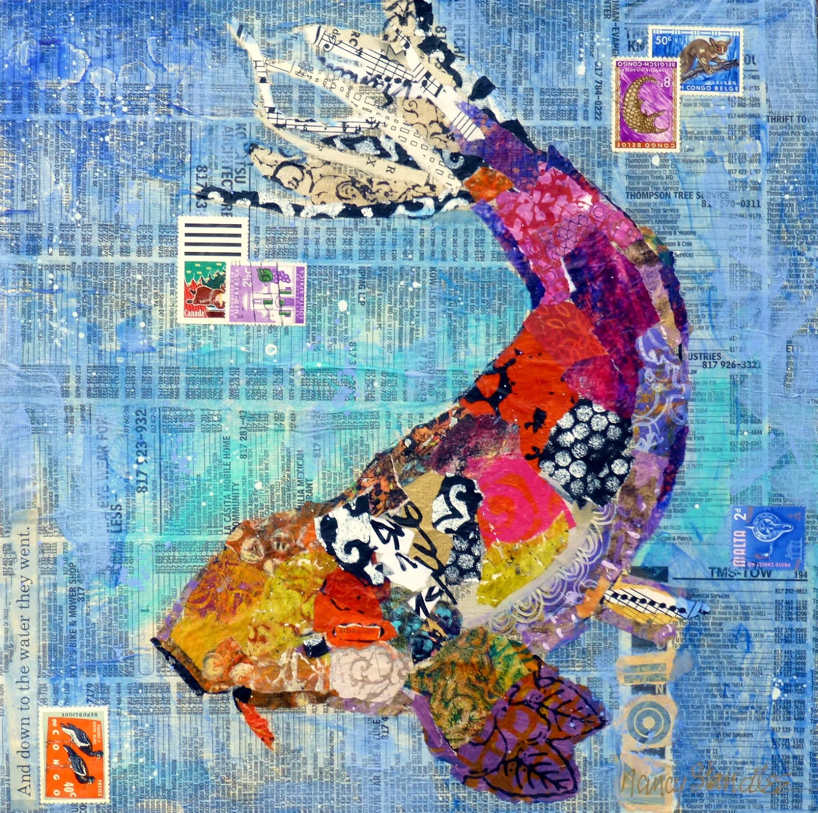 Collage Nancystandleeart Koi Torn Paper Painting