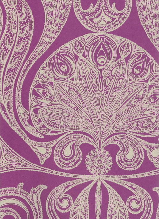 Malabar Wallpaper Cream On Purple Indian Paisley Design