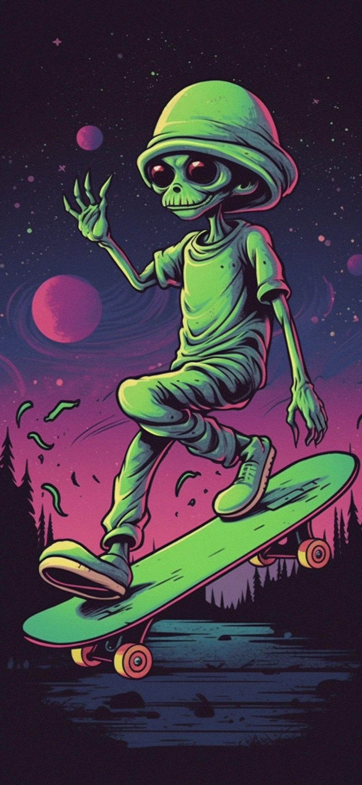 Alien Skater Cartoon Wallpaper Best HD Cosmic