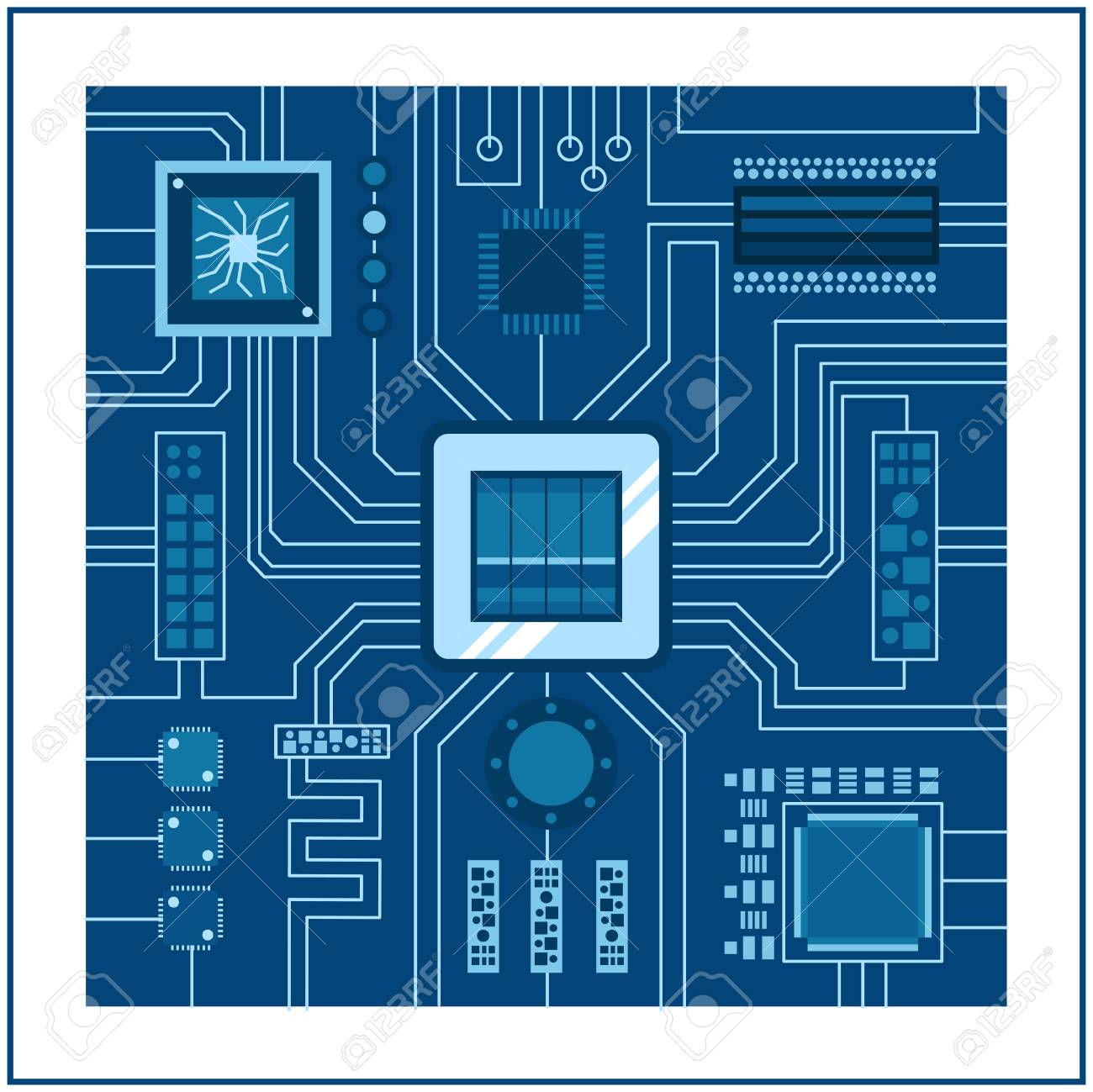 Puter Ic Chip Template Microchip On Detailed Printed Circuit