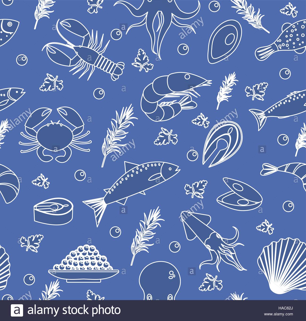 Seafood Seamless Pattern Fish Food Endless Background Texture