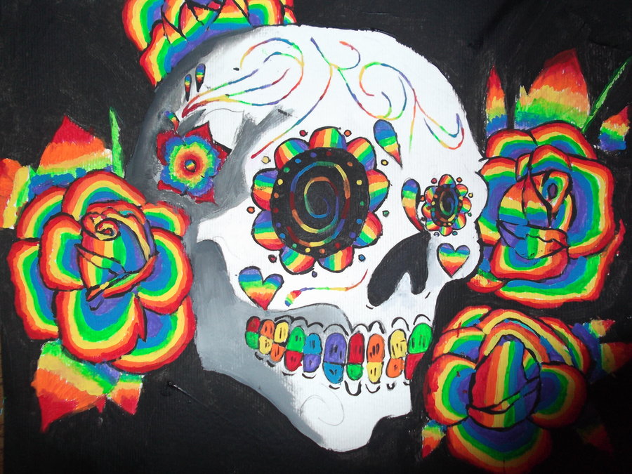 trippy rainbow skull by PoisenAndPotions on