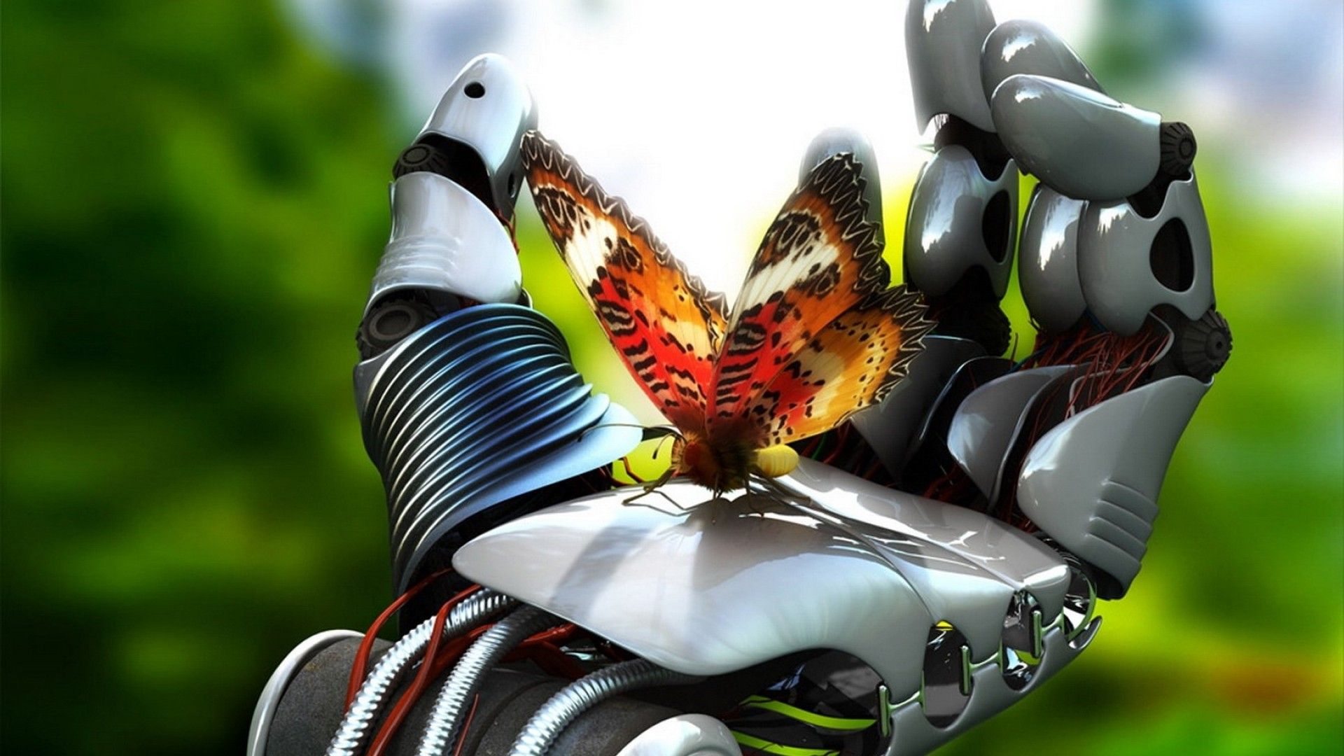Robot Hand Butterfly 3d Wallpaper Image Full HD