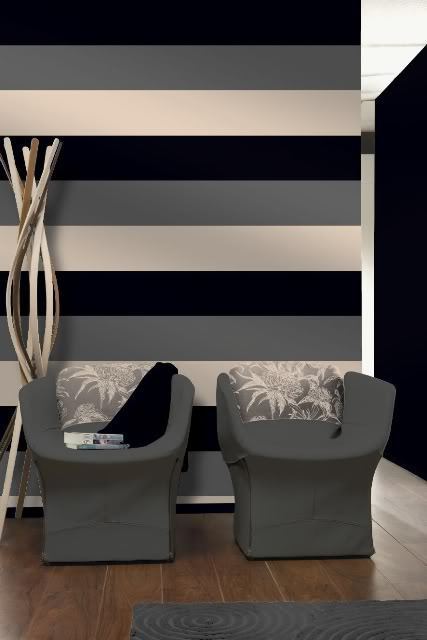 Black Silver Cream Striped Wallpaper