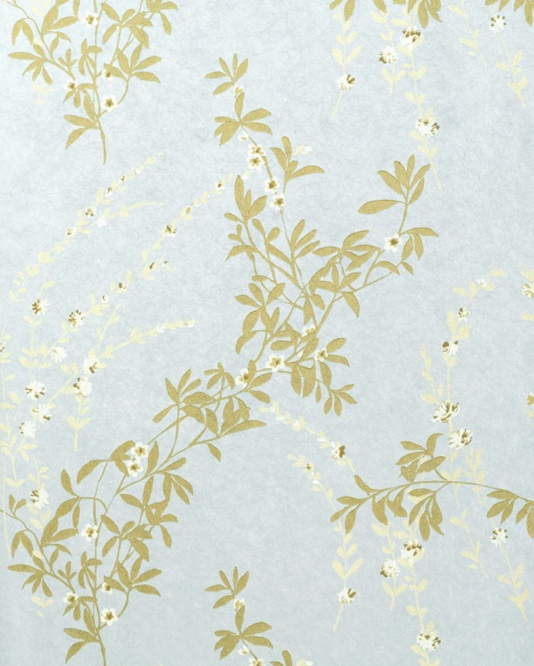 Fiona Floral Wallpaper Light Blue With Mute Gold And White