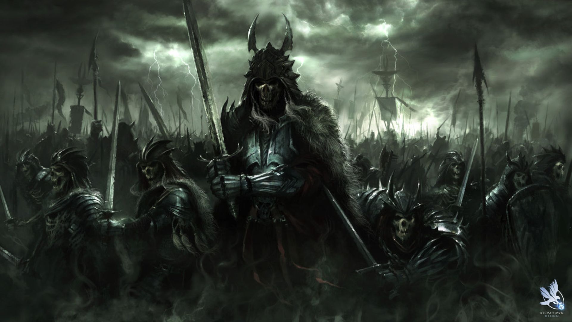  art dark horror demon skull warrior wepons army wallpaper background