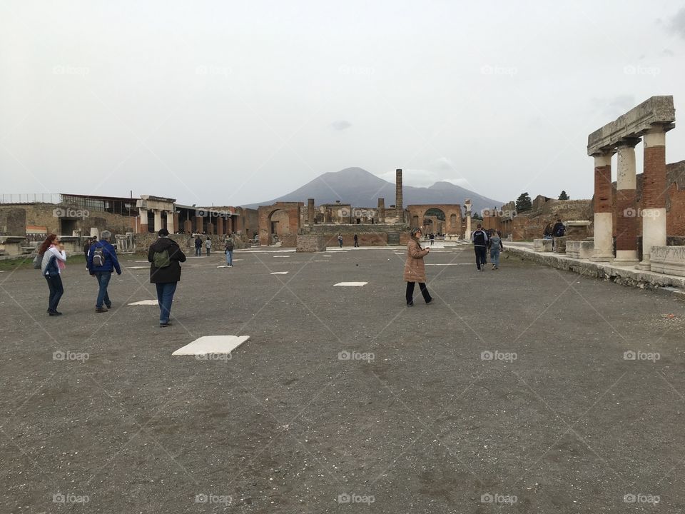 Foap Forum Of Pompeii With Vesuvius Visible In The Background