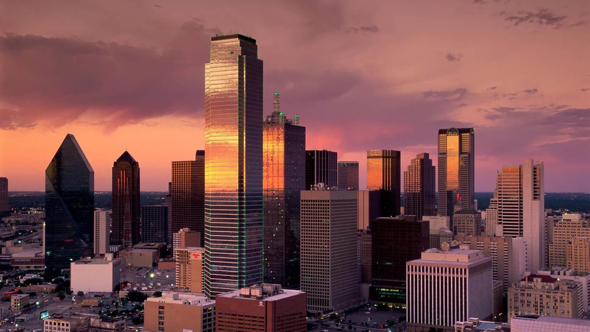 Dallas Texas Skyscrapers Sunset Wallpaper Background Full HD 1080p
