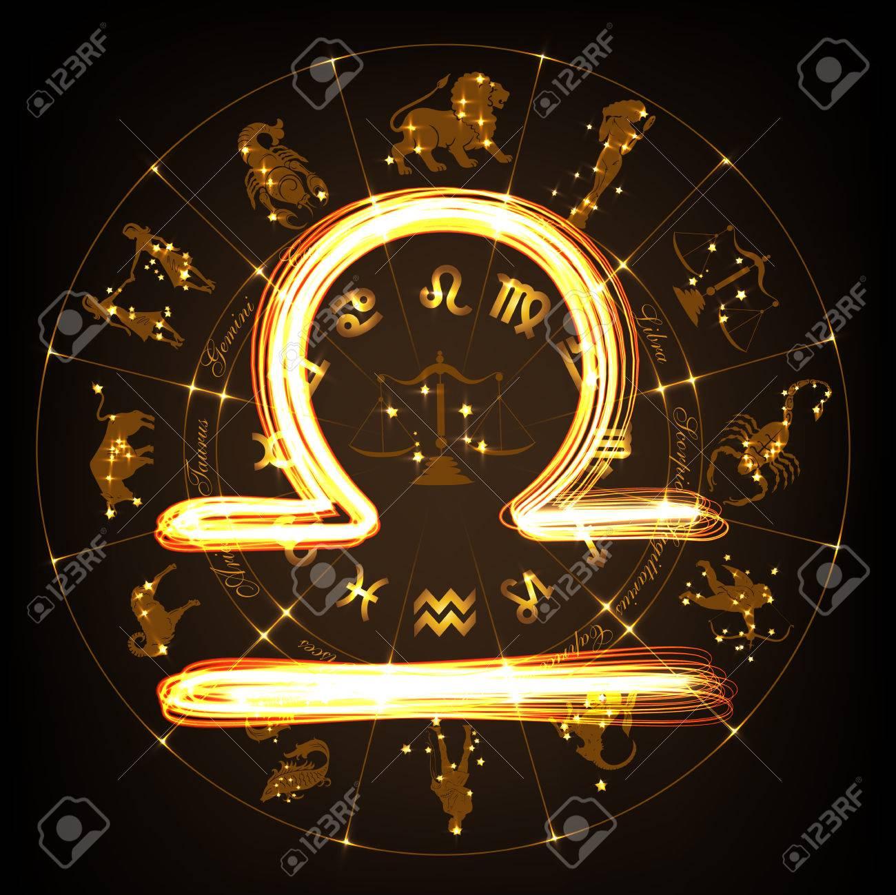 Zodiac Sign Libra In Fire Show Style On Horoscope Circle