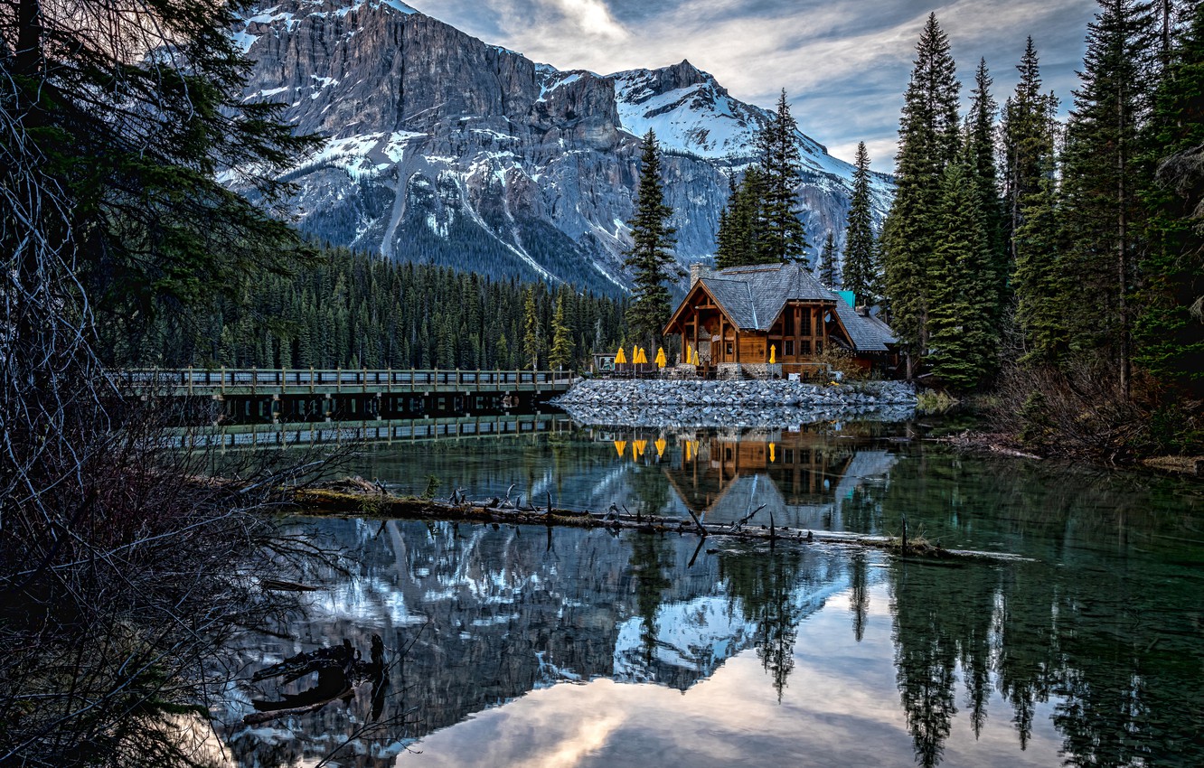 Wallpaper Forest Mountains Lake Reflection Canada House