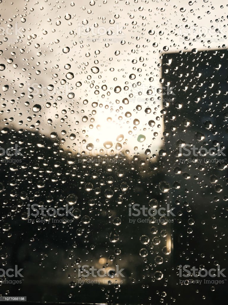 Raindrops On Window Glass In Sunshine Beautiful Image Of Rain