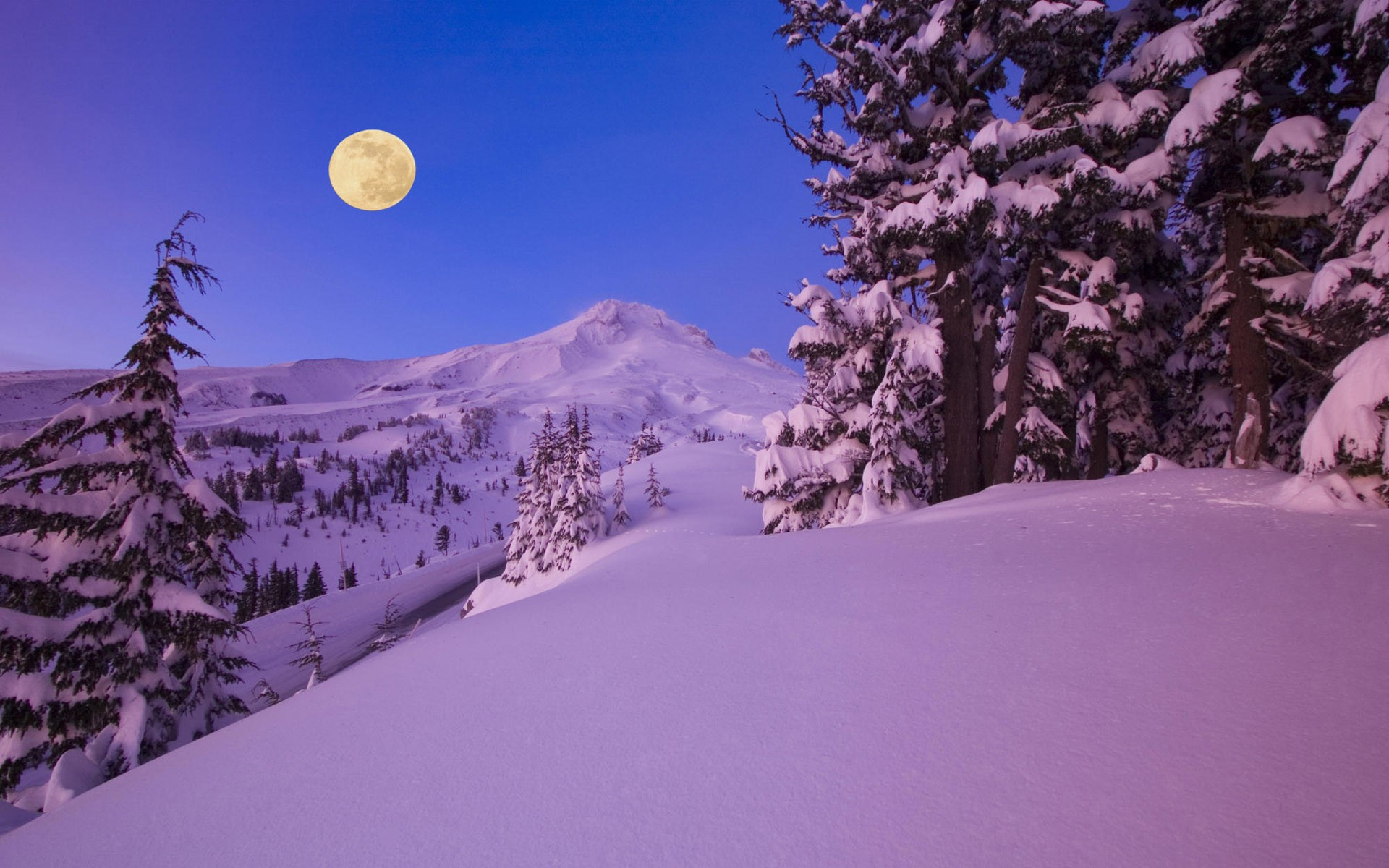 Full Moon Over The Snowy Mountain Wallpaper