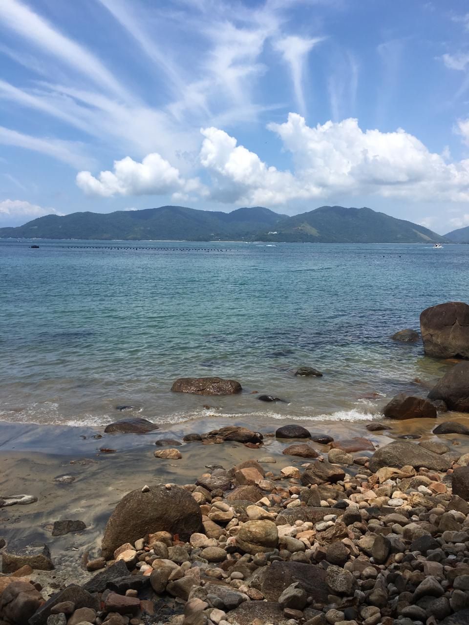 Praia Mar Ceu Nuvens Pedras Floresta Simples Montanha
