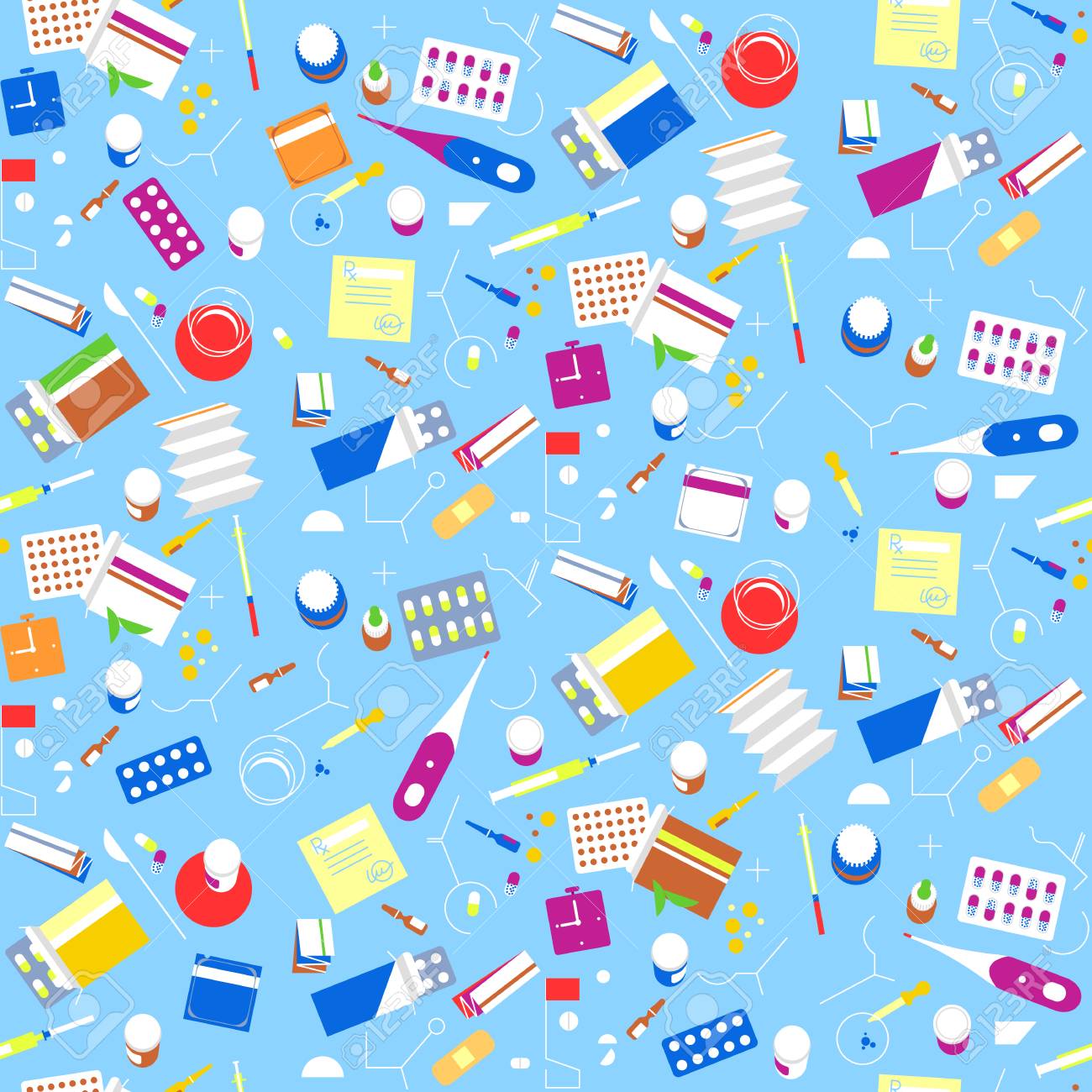 Seamless Pattern Pharmacy Drugs Background Medicine Icon Pills