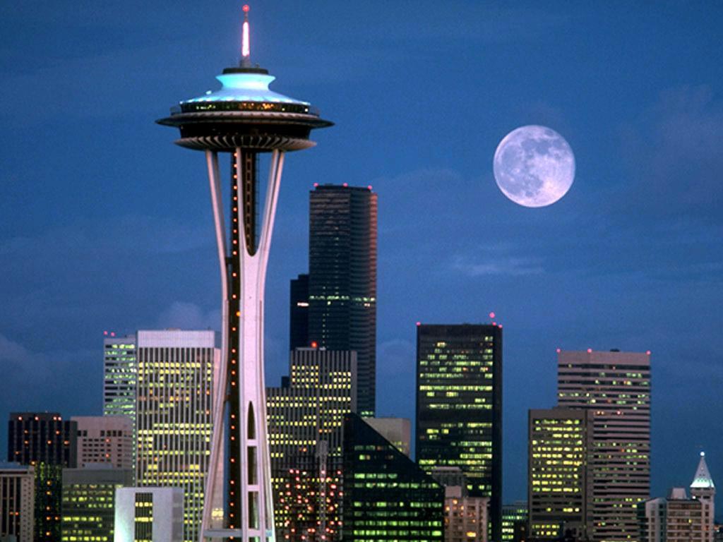 Seattle Skyline With Moon Wallpaper And Background X
