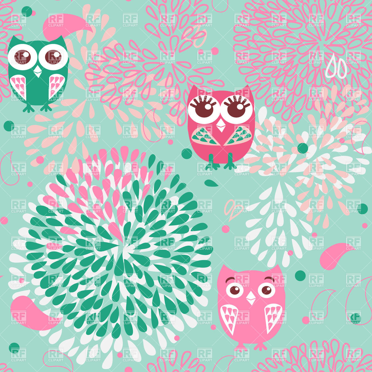 Cute Owl Cartoon Wallpaper Owls and flowers   seamless