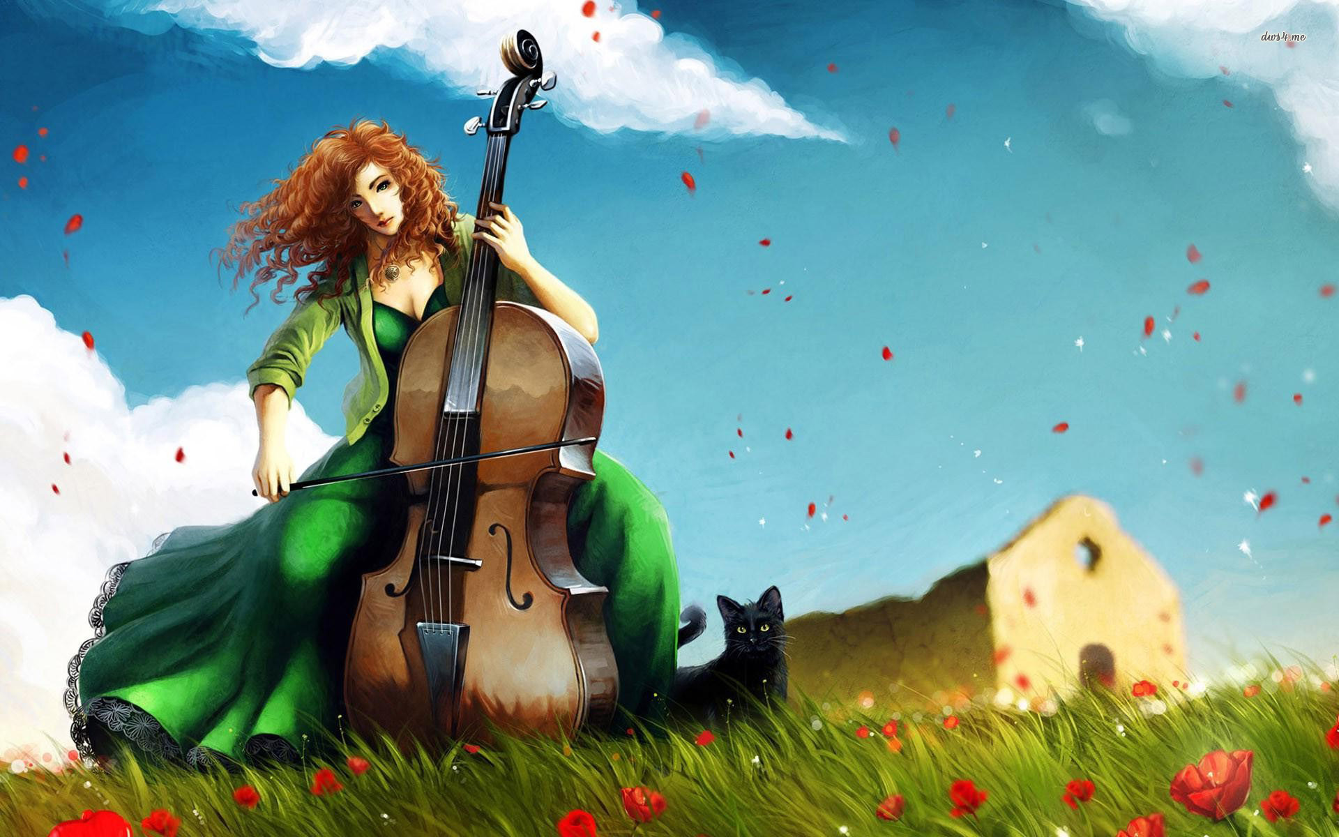 Woman Playing The Double Bass Wallpaper