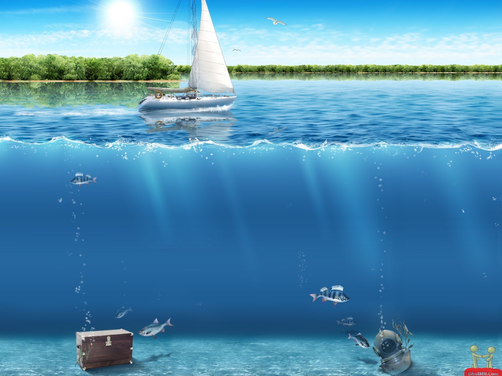3d Boat In Lake Nature Wallpaper Desktop Background