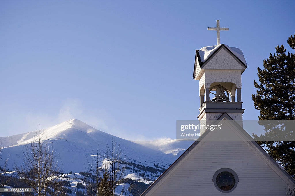 Usa Colorado Breckenridge Church Steeple And Mountain In