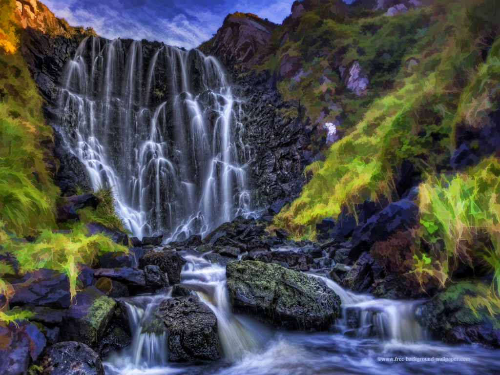 Clashnessie Waterfalls Scotland Beautiful Wallpaper Background
