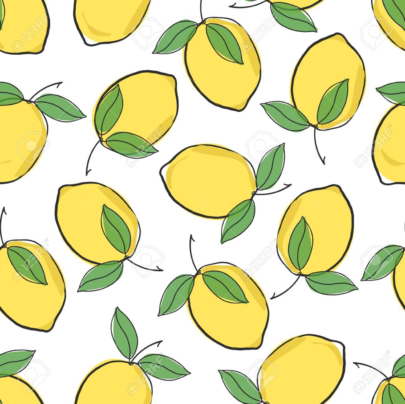 Cute Fresh Lemon Yellow Vector Repeat Seamless Pattern On A White