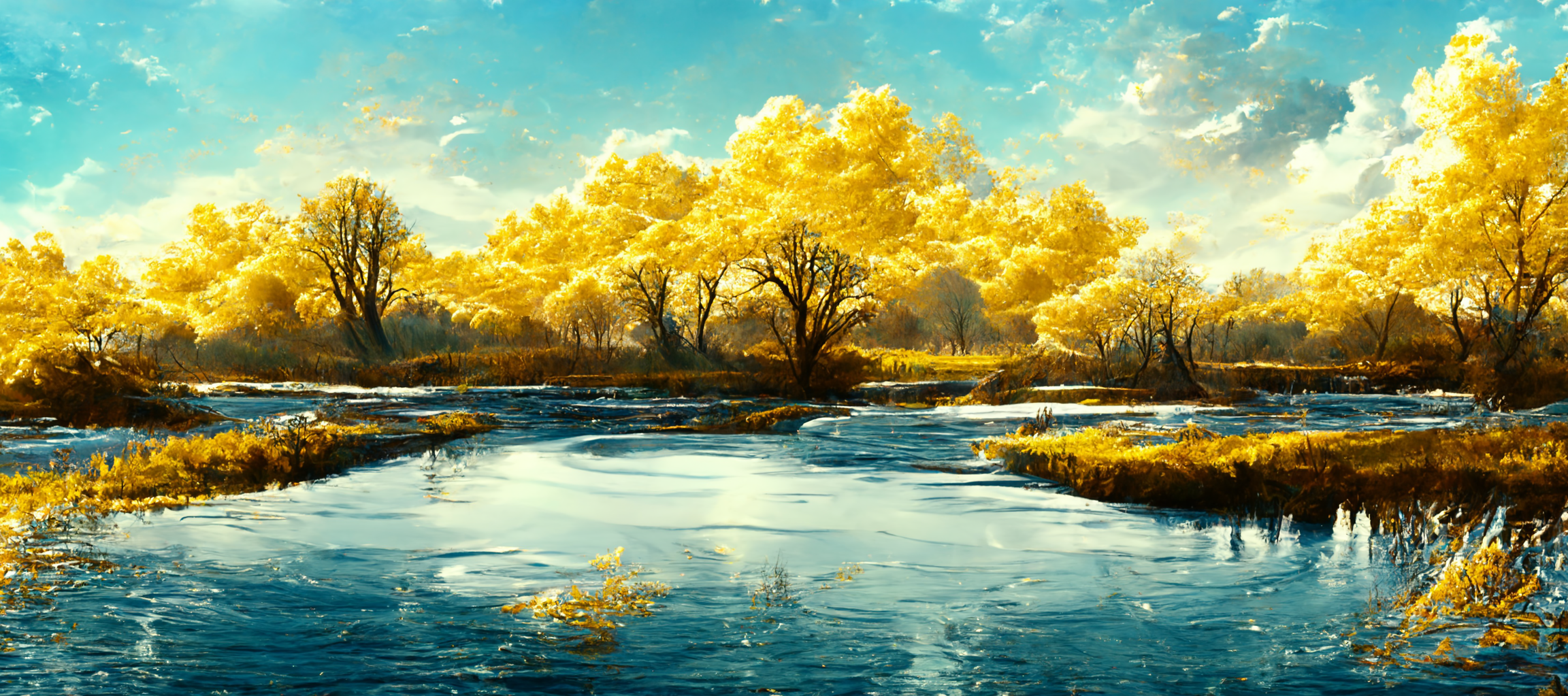 Ai Art Digital Spring Nature River Landscape Water Wallpaper