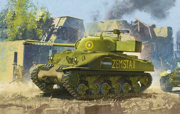 Wallpaper Sherman Firefly Ww2 War Tank Painting Art