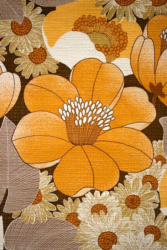 Orange Vintage Floral Wallpaper