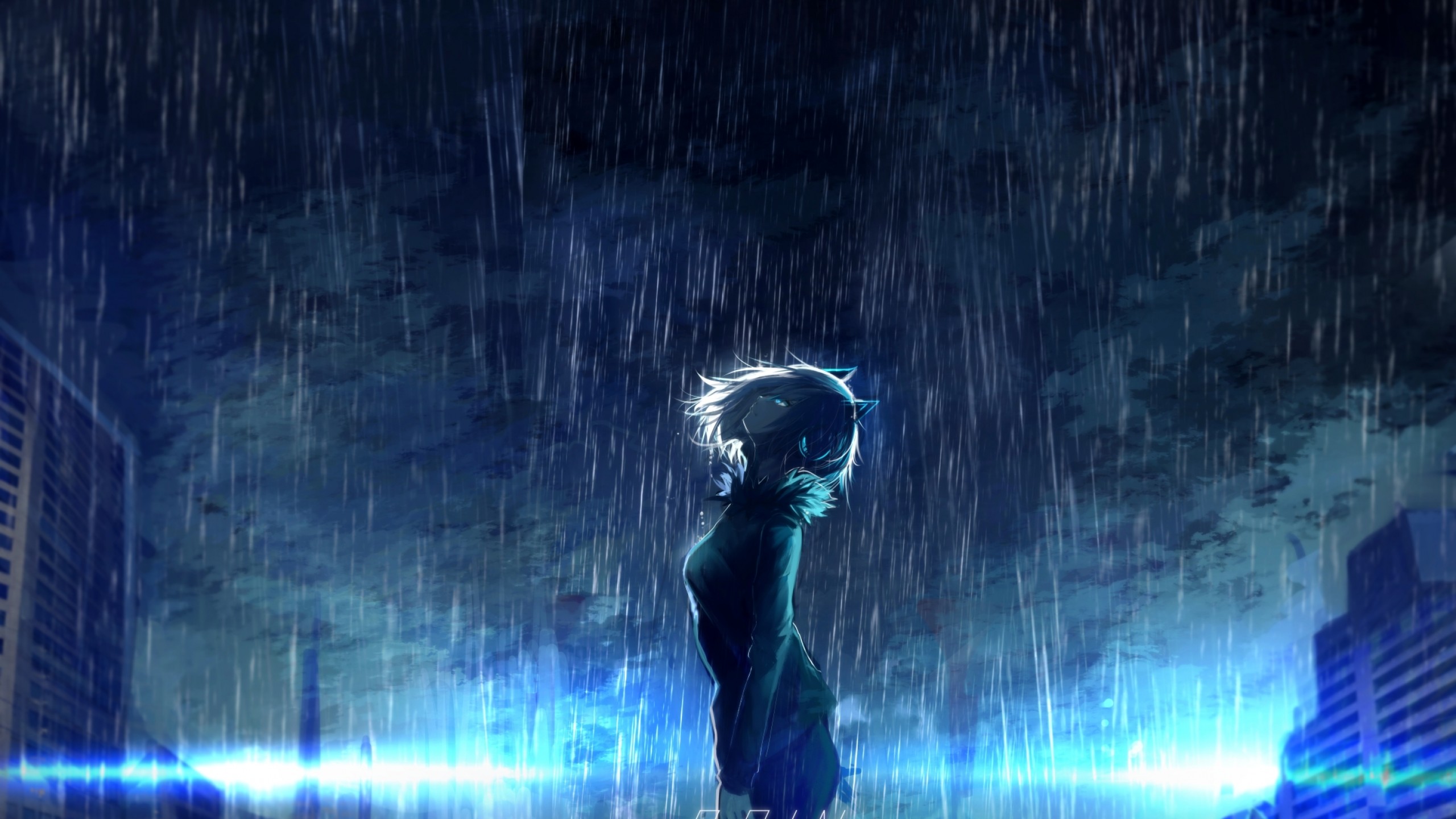 Anime Girl Scenic Raining Animal