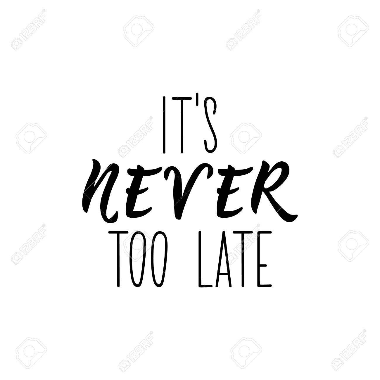Its Never Too Late Lettering Ink Illustration Modern Brush