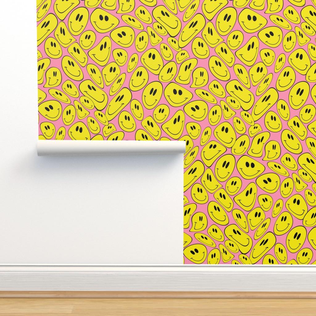 Trippy Smiley Face Fabric 90s Retro Wallpaper Spoonflower