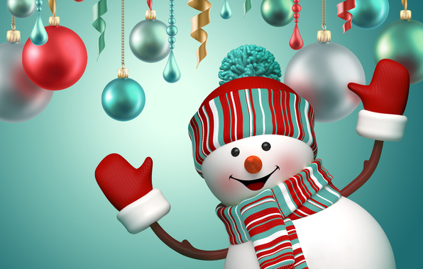 Wallpaper Snowman 3d Cute Merry Christmas New Year Decoration