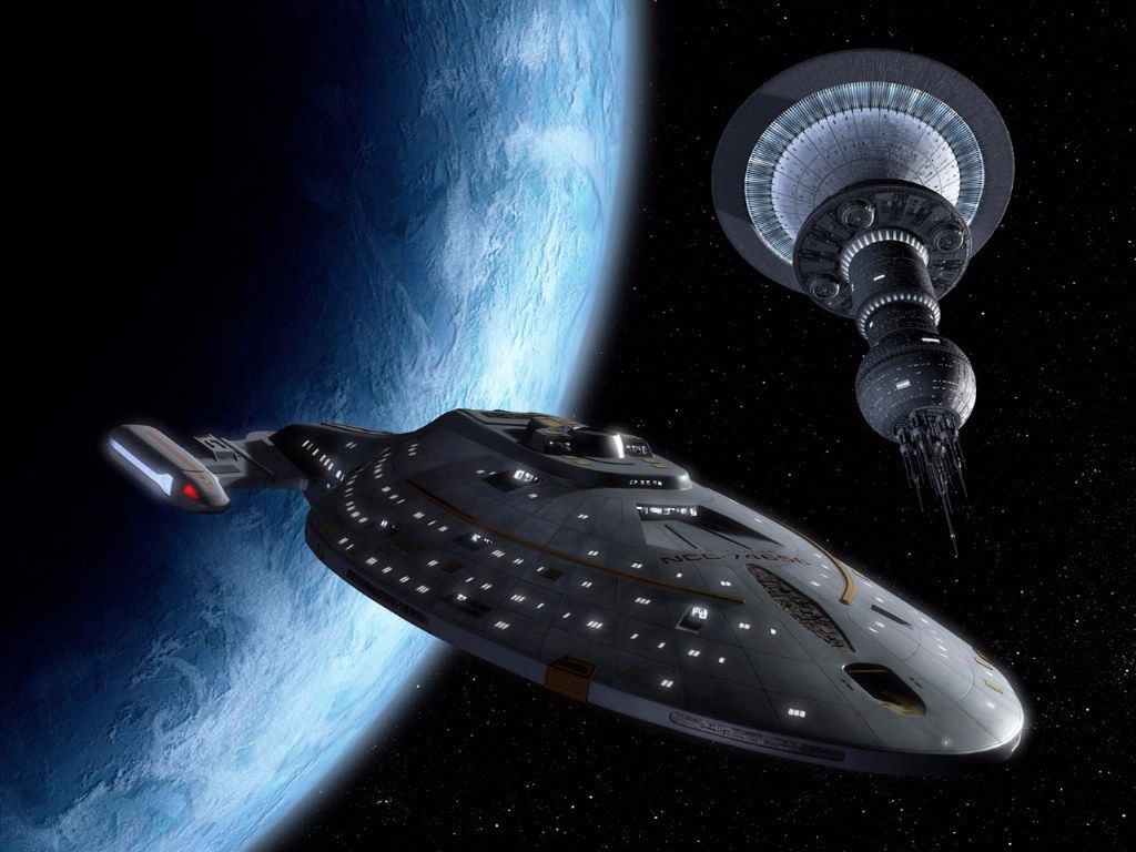 Uss Voyager With Satellite Wallpaper Star Trek