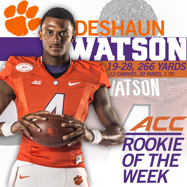 Watson Named Acc Rookie Of The Week Clemson Tigers Official