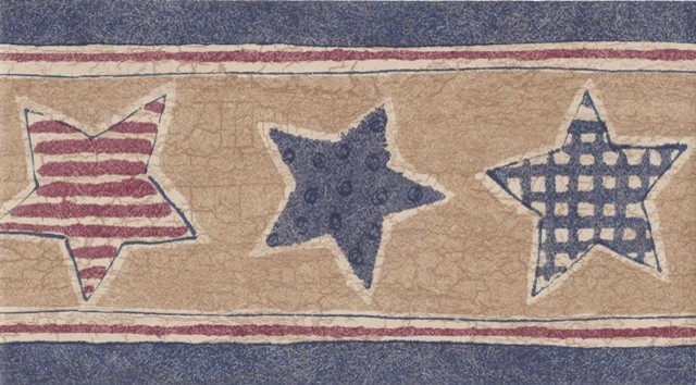 Blue Beige American Stars Wallpaper Border Traditional