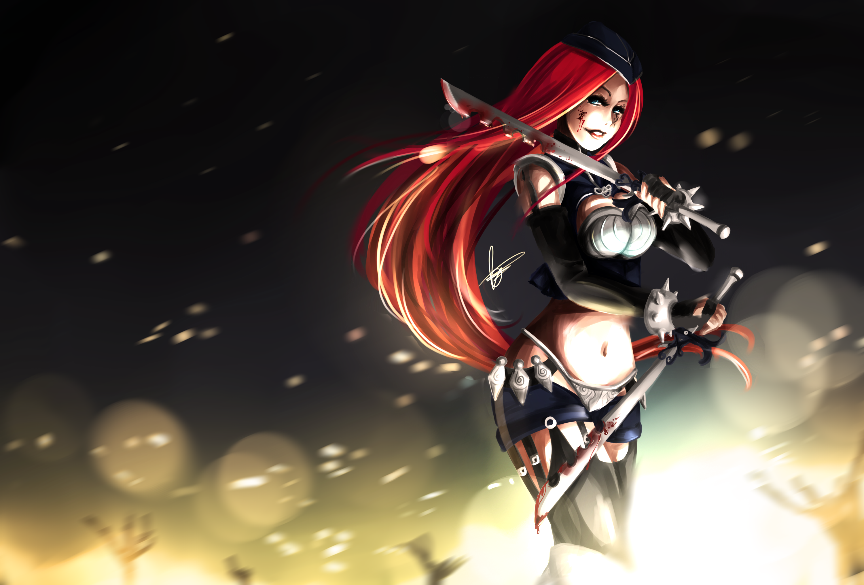 Blood Katarina League Of Legends Red Hair Weapon Animeflow