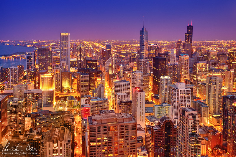 Chicago Skyline At Night By Nightline