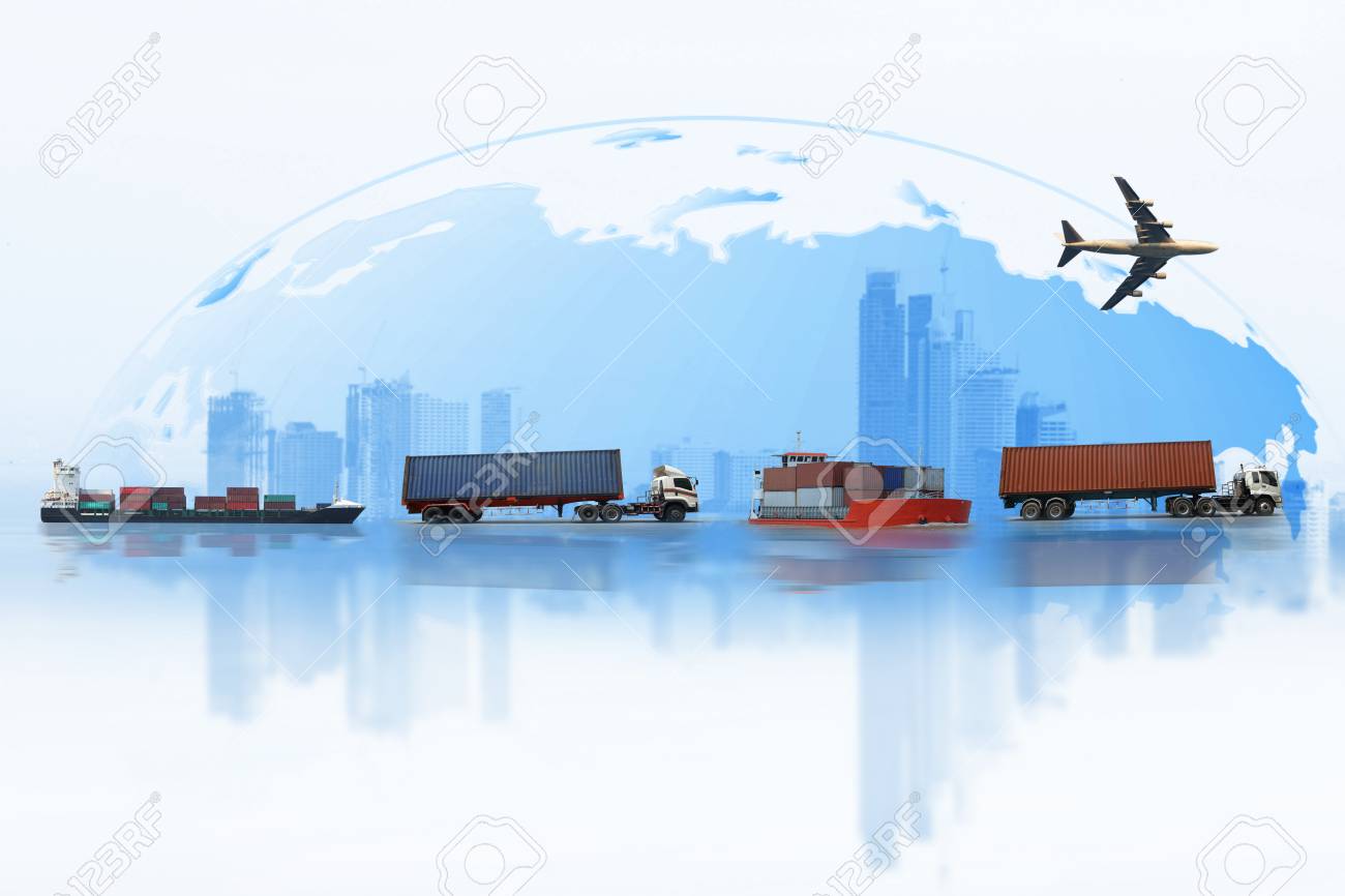 Shipping Delivery Car Ship Plane Transport On A Background