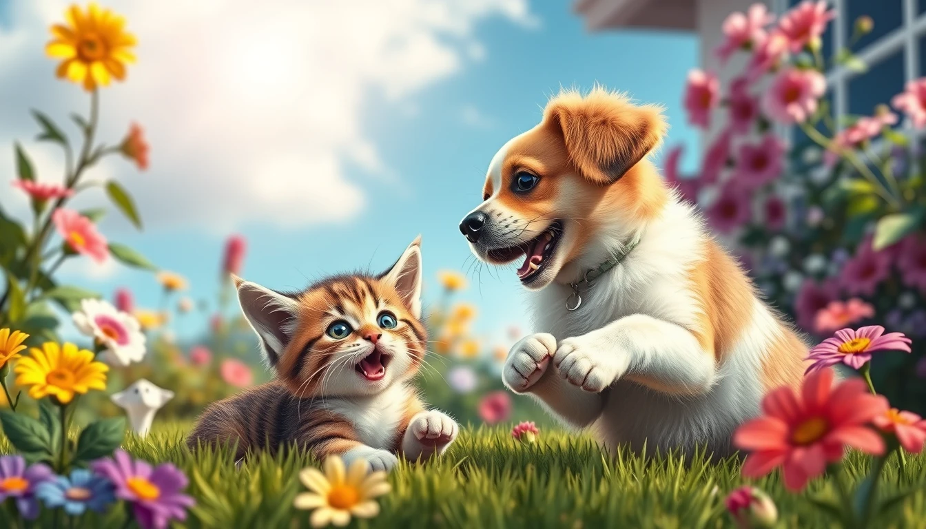 Adorable Cat And Dog Wallpaper
