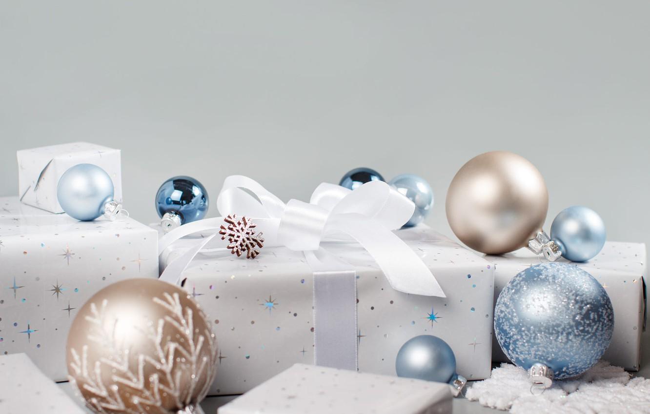 Wallpaper Winter Balls Holiday Box Gift Blue