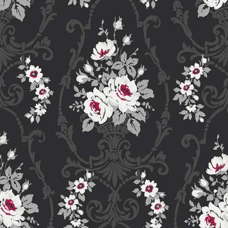 Black White Red Silver Grey Darcy Floral Damask Arthouse