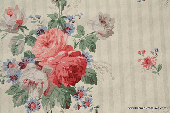 S Vintage Wallpaper Cabbage Rose Bouquet By Hannahstreasures