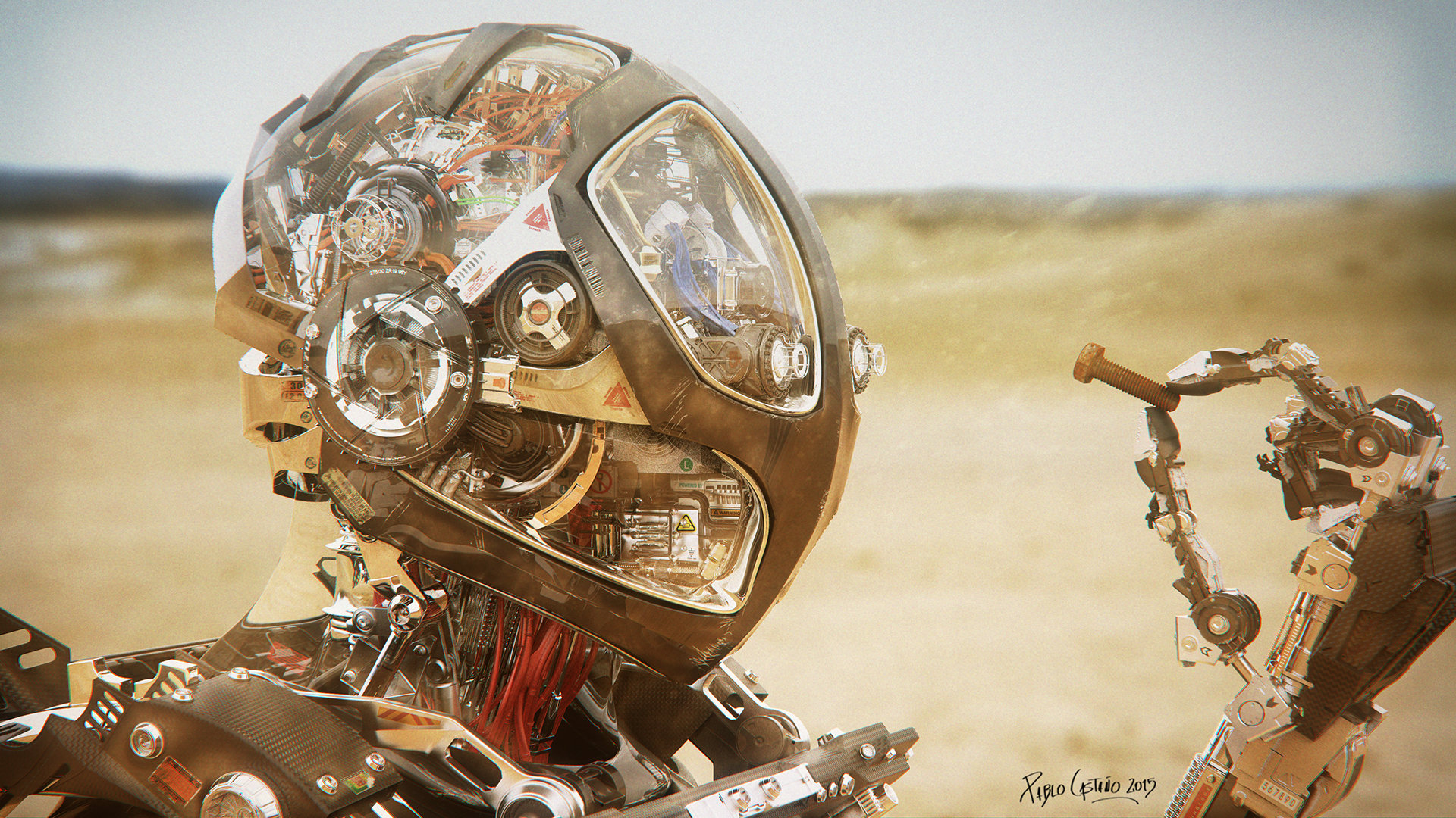 Brain Bot Wallpaper Desert Robot Glass See Through Head Ponents