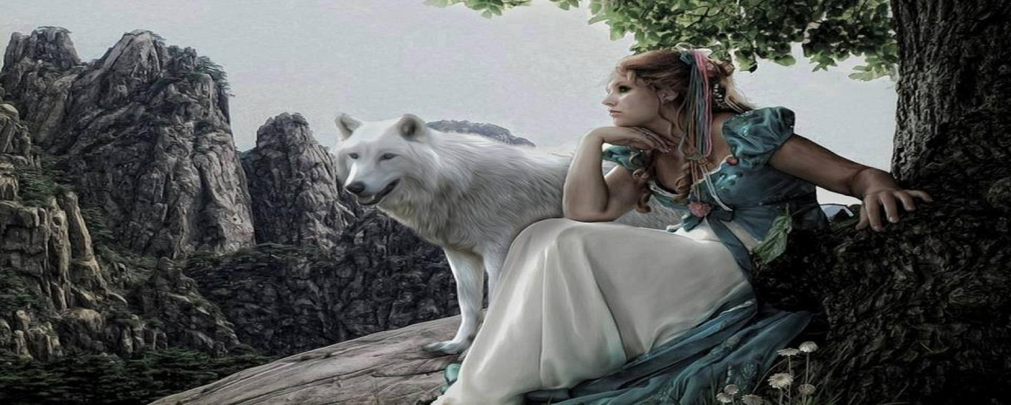 Girl With Wolf High Quality And Resolution Wallpaper On