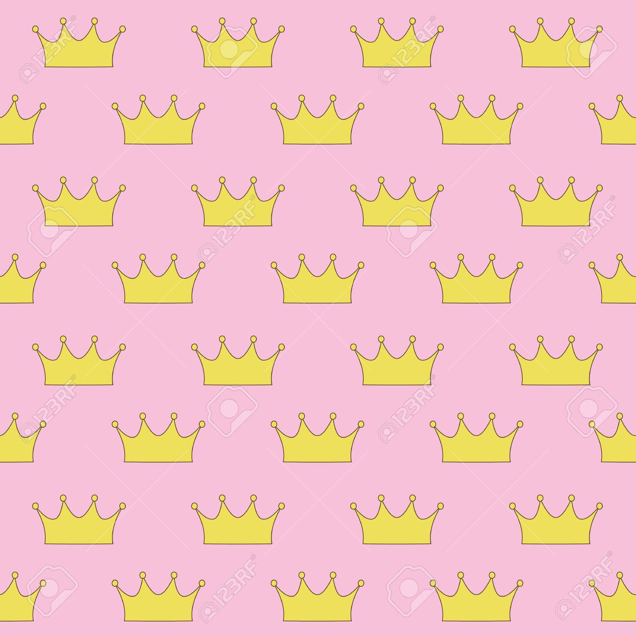 Gold Crown Princess Or Queen On Pink Background Seamless Pattern